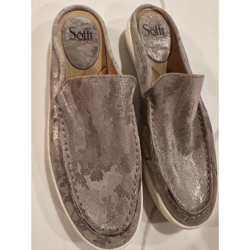 Sofft Womens Metallic Camo Print Mule Sneakers Silver Grey Slip On Shoes NB 9.5
